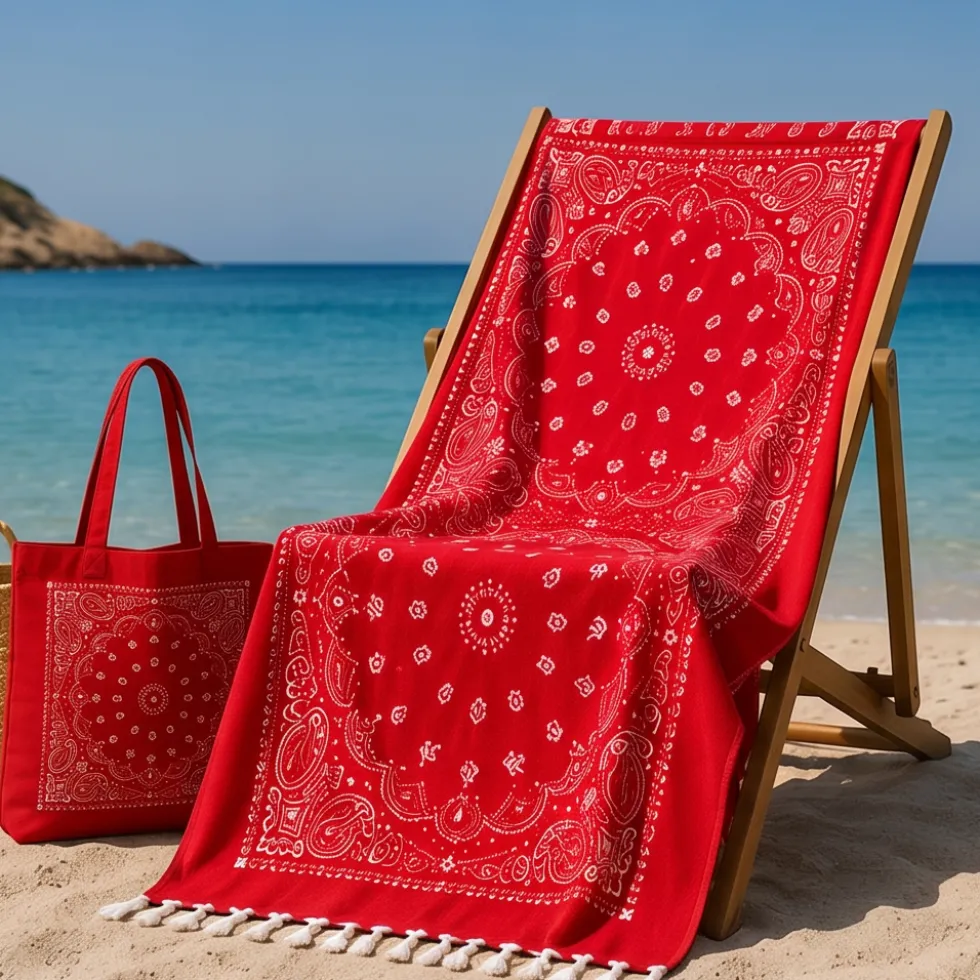 Telo Mare Fouta Leggero con Borsa Coordinata rosso