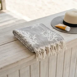 Telo mare pareo in cotone 90x170 con frange Caraibi coralli corda