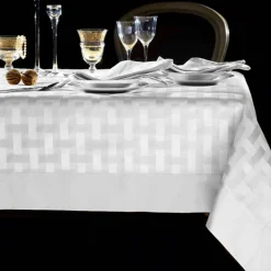 Tovaglia di fiandra PIAZZA PITTI 150x220 cm 8 tovaglioli bianco INTRECCIO