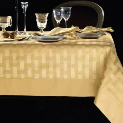 Tovaglia fiandra PIAZZA PITTI 180x360 con 18 tovaglioli Intreccio oro