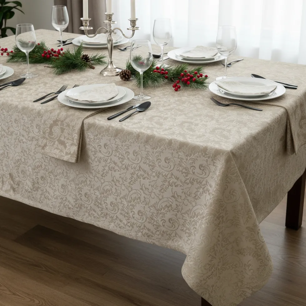Tovaglia in fiandra PIAZZA PITTI 160x230 8 tovaglioli sabbia Manuela