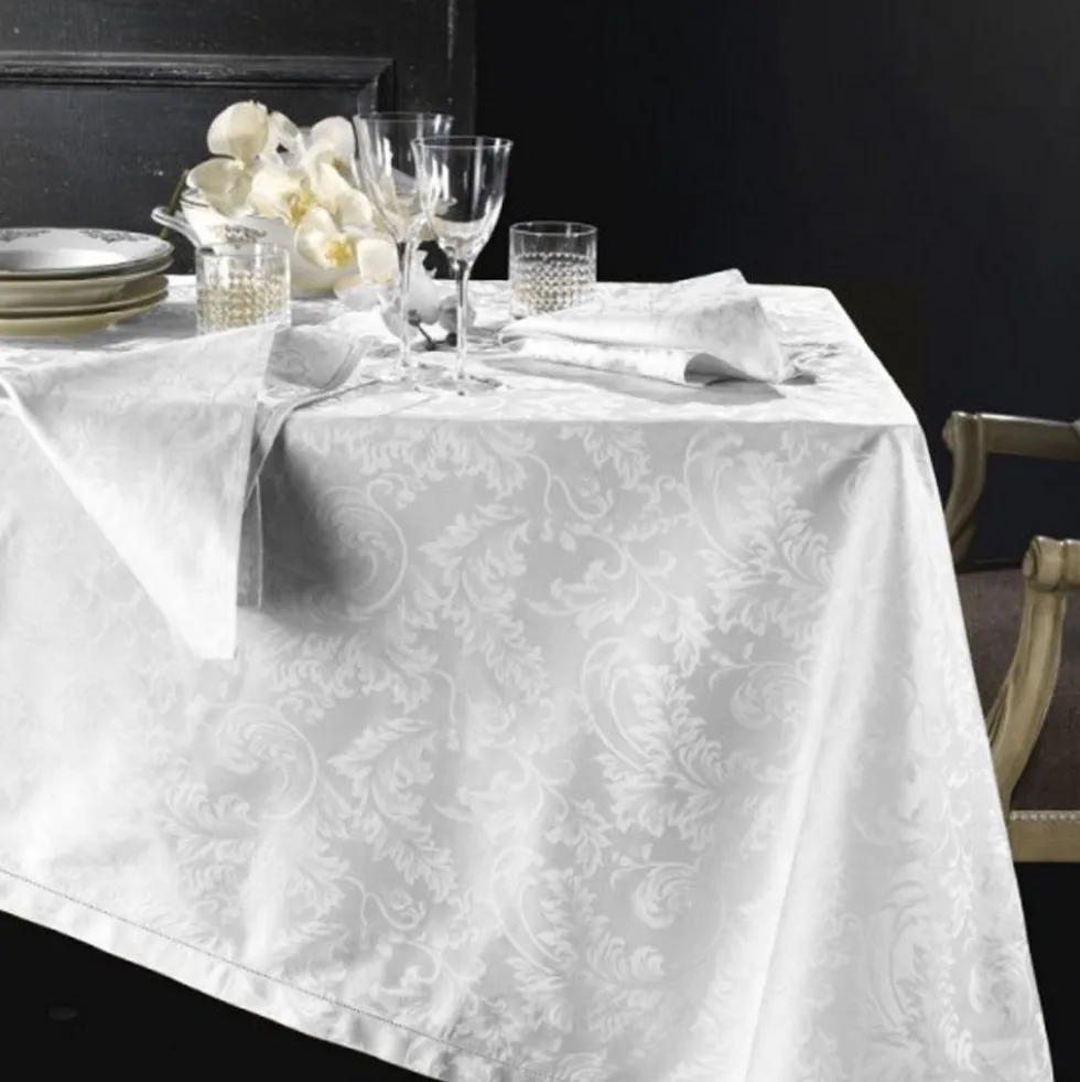 Tovaglia PIAZZA PITTI 180x360 cm in fiandra con 18 tovaglioli bianco Manuela