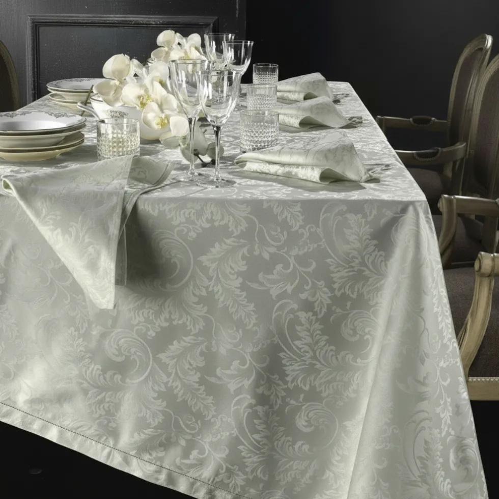 Tovaglia PIAZZA PITTI 180x360 cm in fiandra con 18 tovaglioli grigio perla Manuela