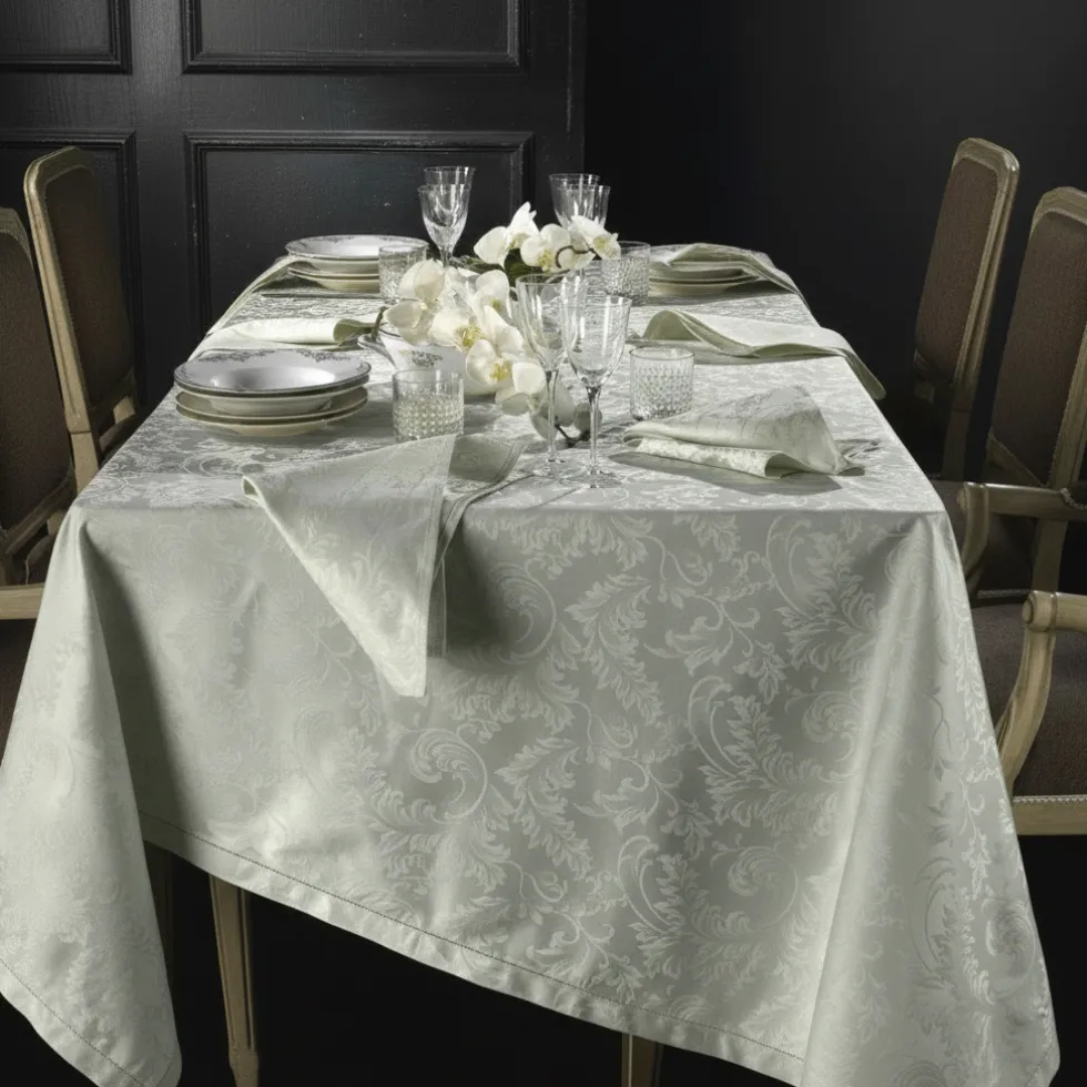 Tovaglia PIAZZA PITTI 180x280 cm in fiandra con 12 tovaglioli grigio perla Manuela