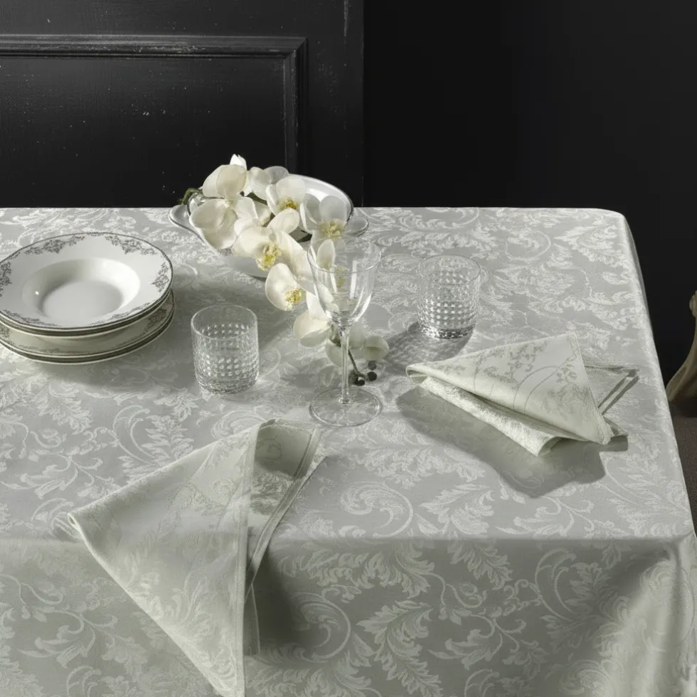 Tovaglia PIAZZA PITTI 150x180 cm in fiandra con 6 tovaglioli grigio perla Manuela