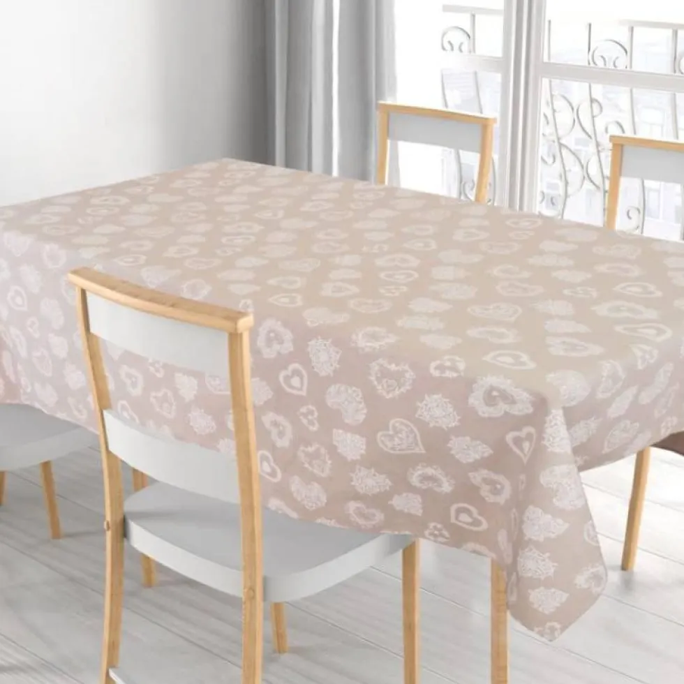 Tovaglia rettangolare Antimacchia Cuori resinata stile Shabby