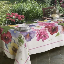 Tovaglia rettangolare in puro cotone RANDI BLOOM Viole floreale