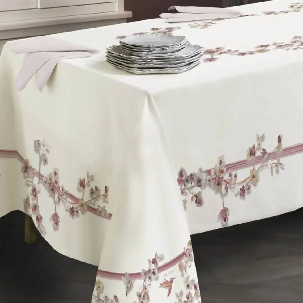 Tovaglia rettangolare in puro cotone RANDI Almond floreale malva