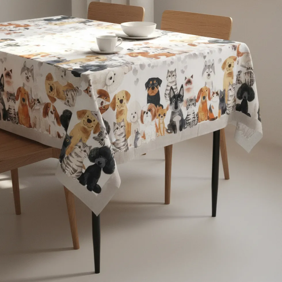 Tovaglia rettangolare 150x180 cm 100% cotone Amici cani e gatti