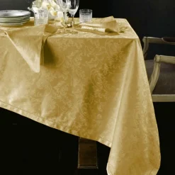 Tovaglia rotonda PIAZZA PITTI Ø 180 cm fiandra con 8 tovaglioli oro Manuela