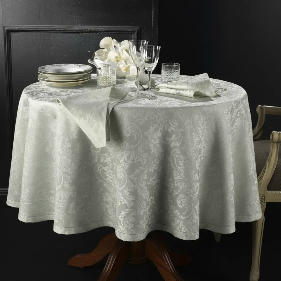 Tovaglia rotonda PIAZZA PITTI Ø 180 cm fiandra con 8 tovaglioli grigio Manuela