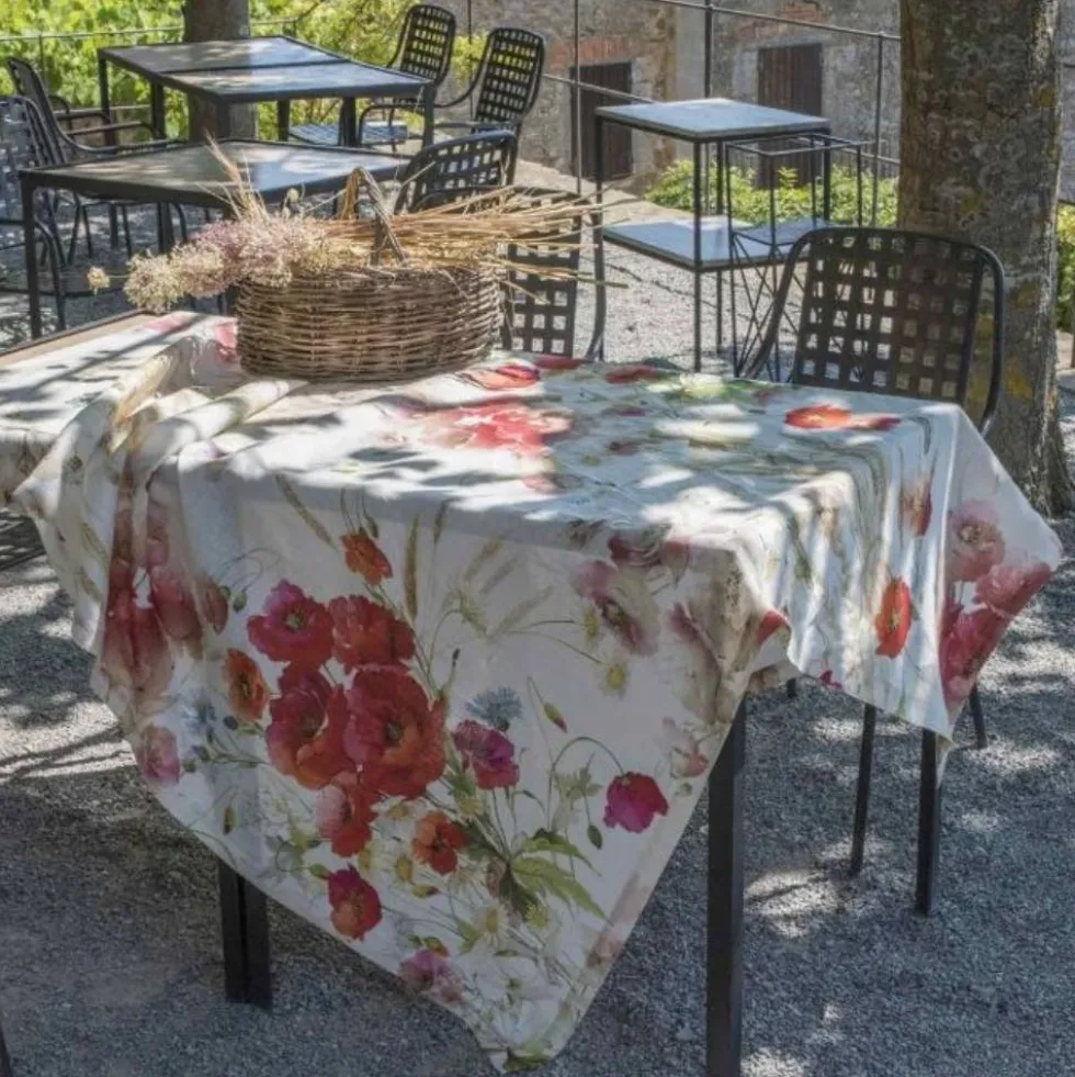 Tovaglia TESSITURA TOSCANA TELERIE Puro Lino COQUELICOT