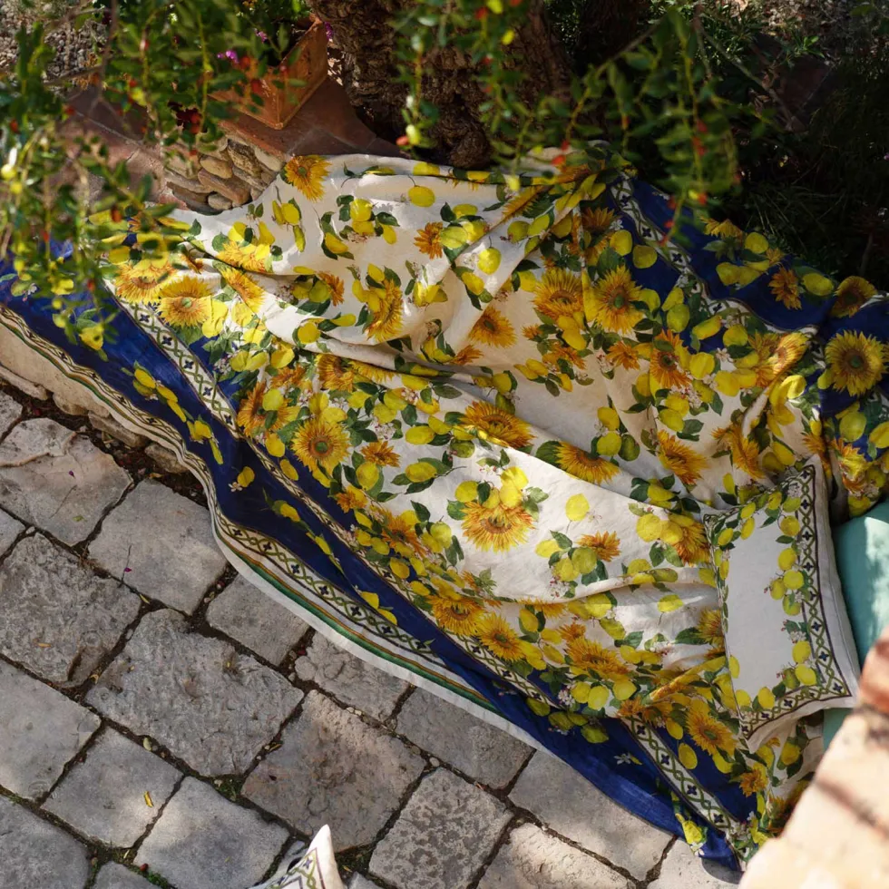 Tovaglia Tessitura Toscana Telerie puro lino ETRUSCAN GARDEN blu