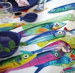 Tovaglia Tessitura Toscana Telerie puro cotone POISSON BLEU pesci blu
