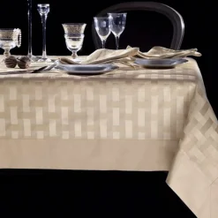 Tovaglia 12 tovaglioli beige INTRECCIO in fiandra bordo applicato 180x280