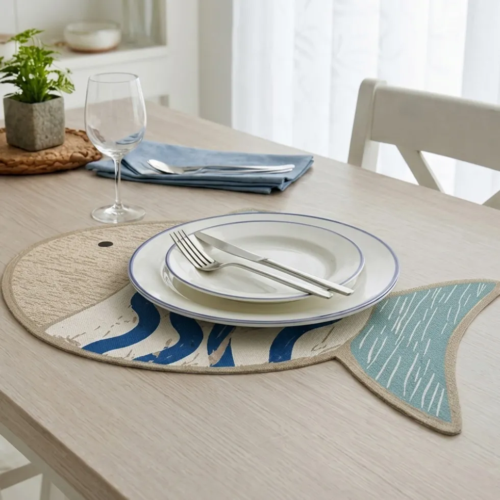 Tovaglietta Americana a Forma di Pesce Blue Wave | 33x48 cm