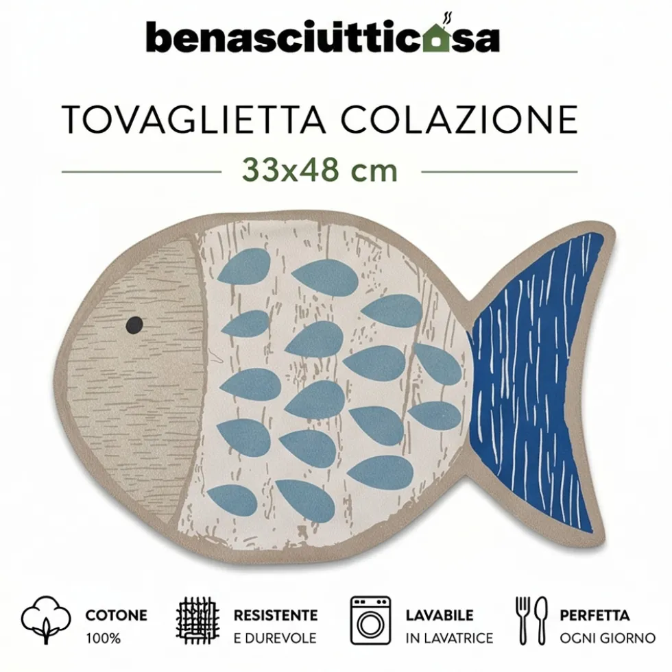 Tovaglietta Americana per Bambini Pesce Azzurro | 100% cotone