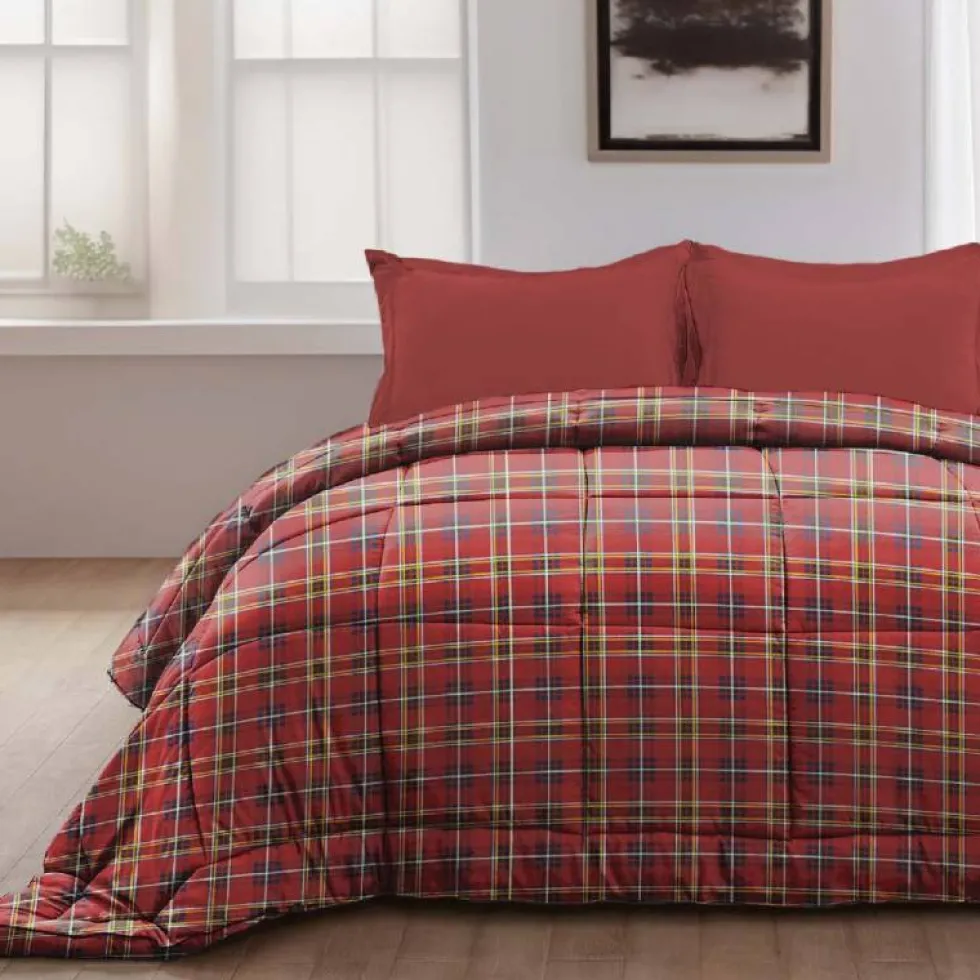 Trapunta anallergica scozzese TARTAN invernale rosso singolo 170x260