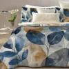 Trapunta matrimoniale ASTRIEL invernale effetto raso foliage blu e oro